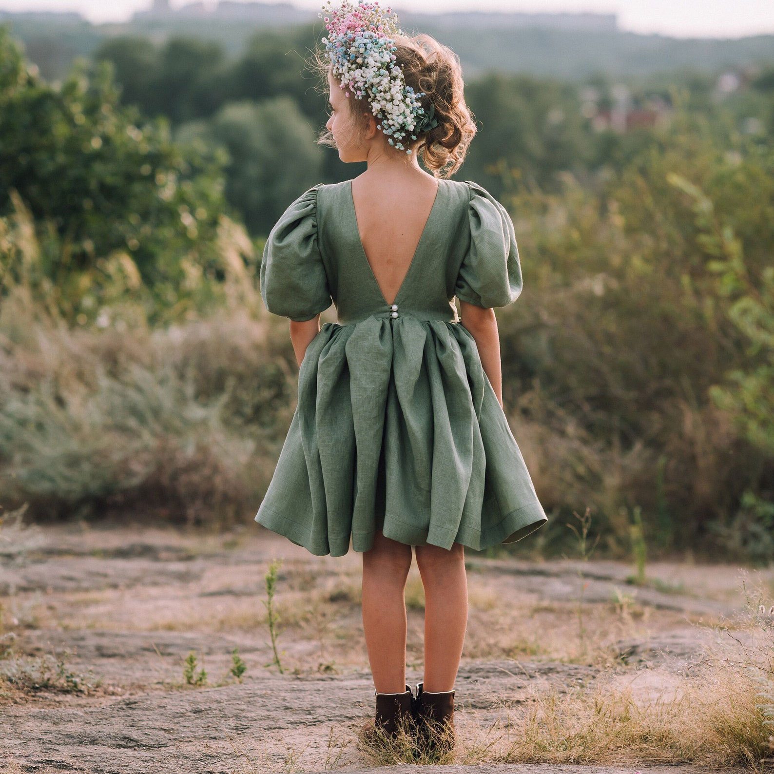 Bohemian-Inspired Maxi Dress with Flower Crown