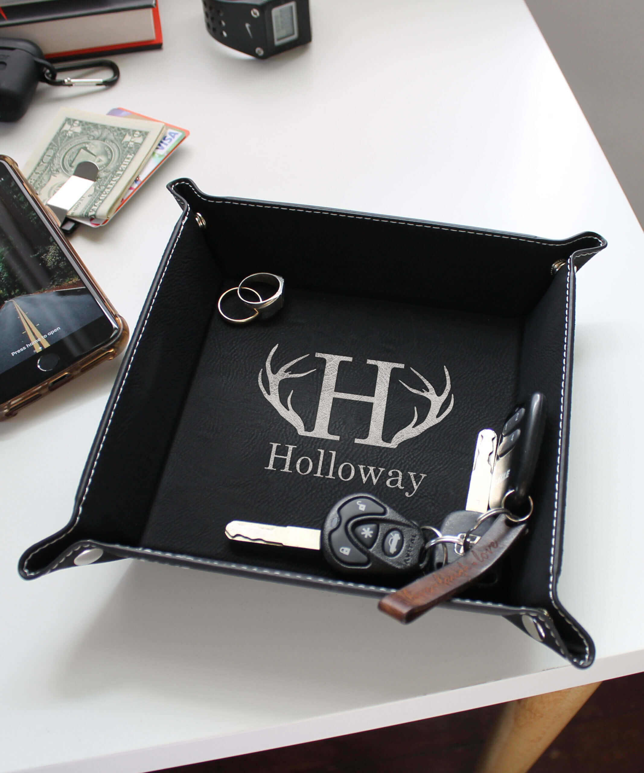 Personalized Leather Valet Tray