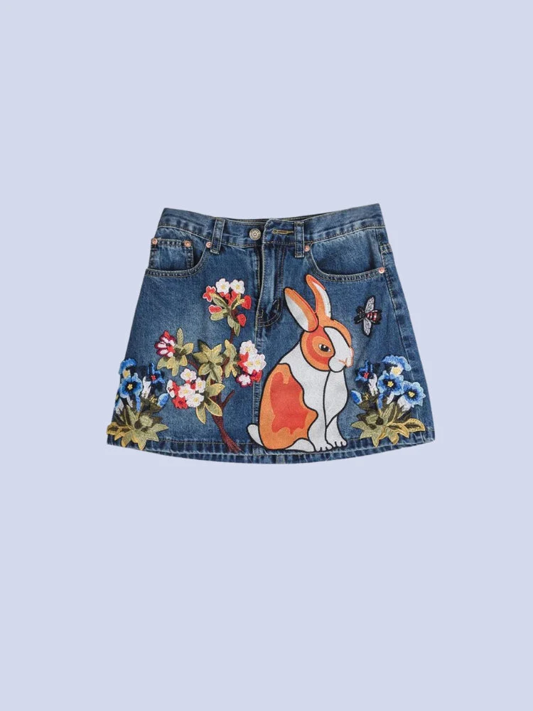 Bunny Patchwork Denim Skirt