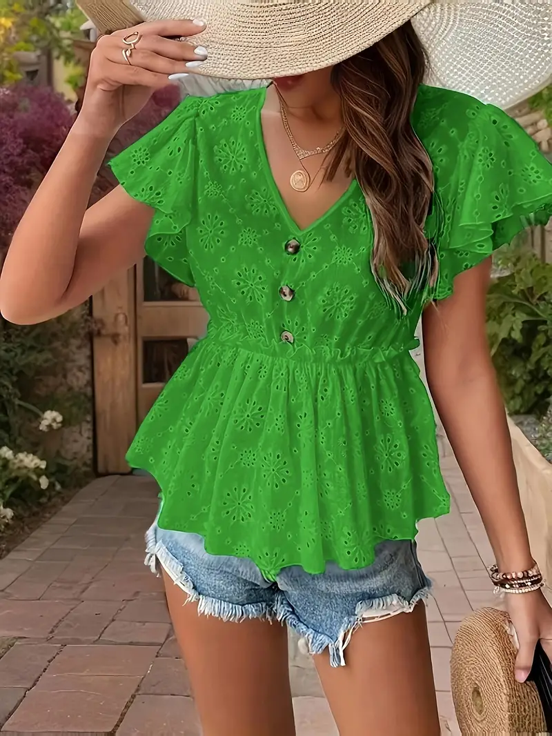 Lace Trimmed Peplum Top and Shorts