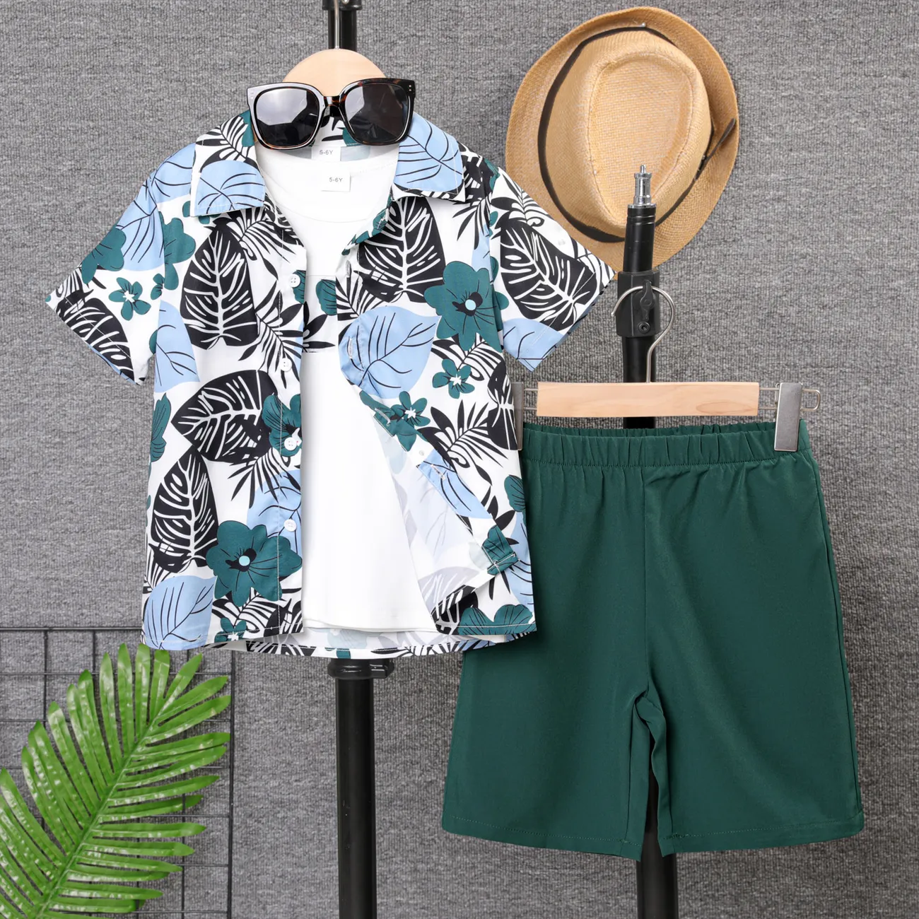 Tropical Print Hawaiian Shirt Set