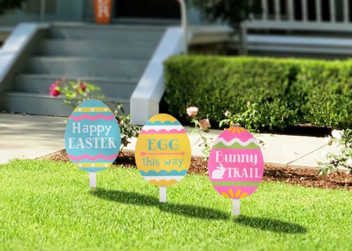 Easter Egg Plant Stakes As Outdoor Easter Decorations 