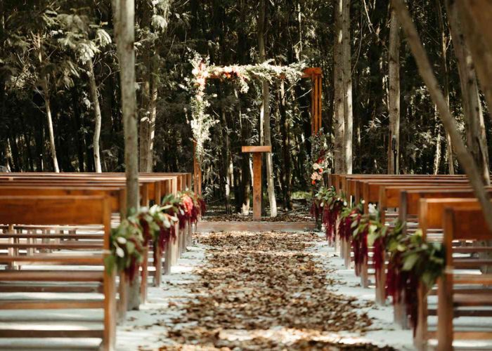 Rustic Wooden Archway On Wedding Ceremony