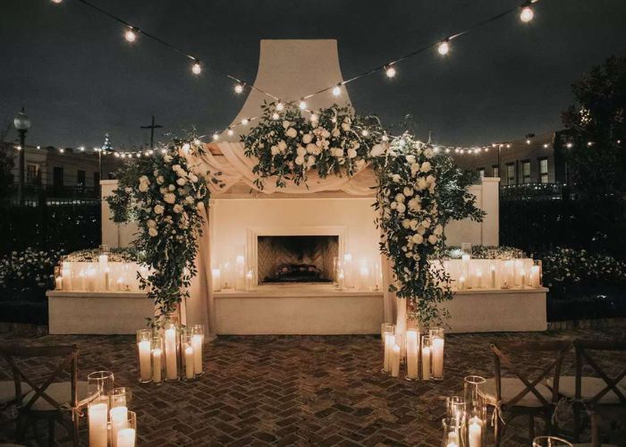 Twinkling Lights On Gazebo Wedding Ceremony Decor