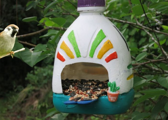 DIY Bird Feeder from Recycled Materials As Mother's Day Gift Garden