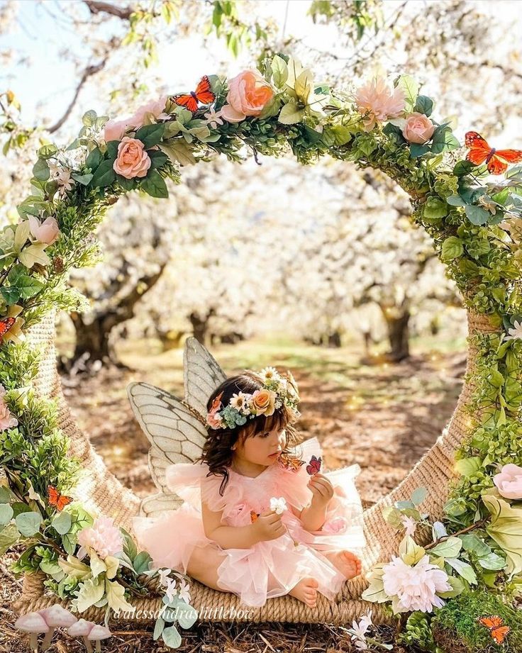 1st Year Birthday Photoshoot Ideas - Floral Garden Fairy 