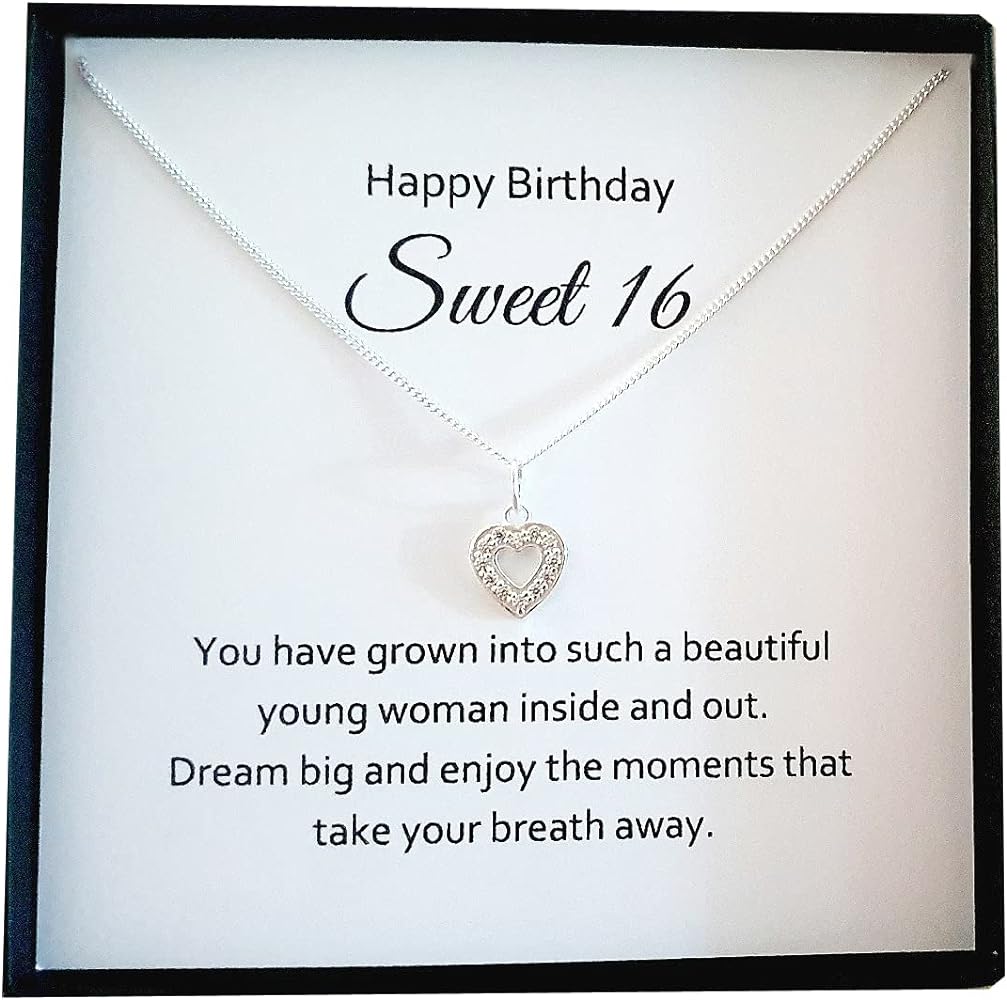 Sterling Silver Heart Necklace For Sweet 16 Birthday Gifts