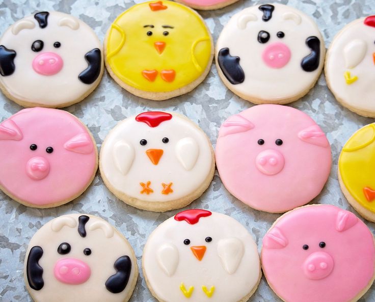 Cute pink farm animal-shaped cookies