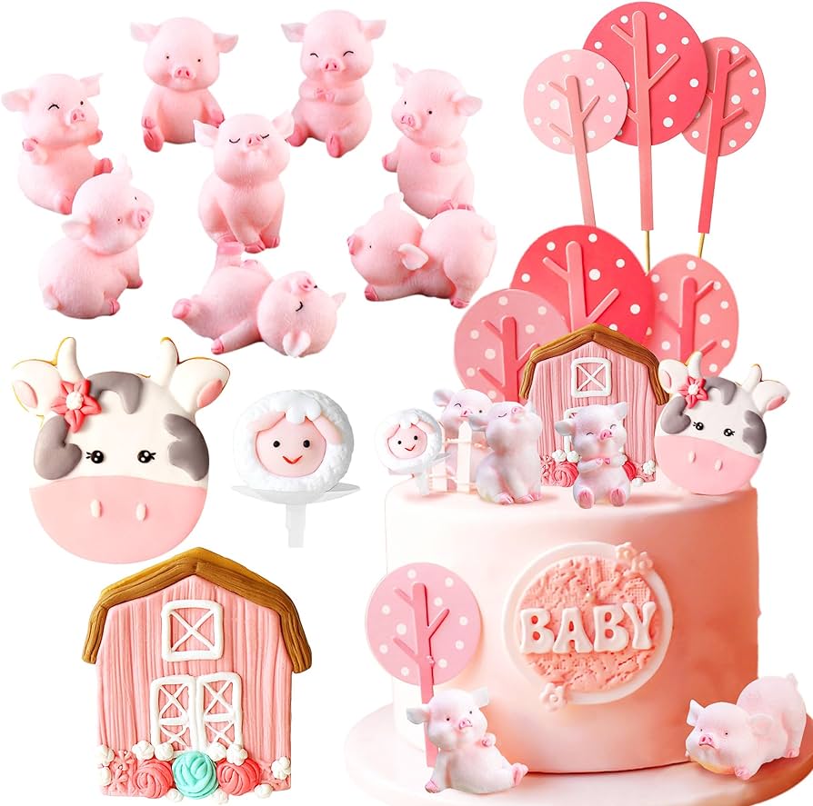 Pink farm animal figurines